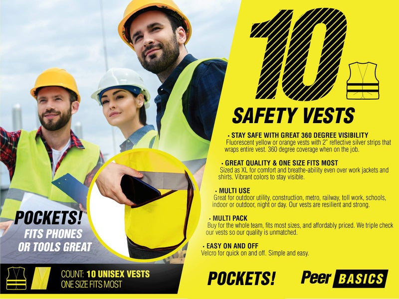 PeerBasics Pocket Safety Vest Bulk Pack Reflective High Visibility Men Women - Image 3